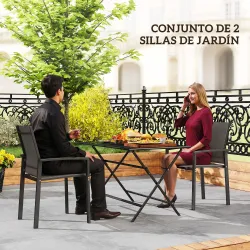 Juego de 2 Sillas de Jardín Exterior Apilables con Tela Transpirable Reposabrazos y Respaldo 56x58x89 cm Gris Os... - Ogal.Es