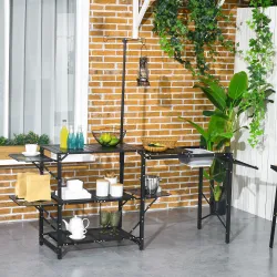 Mesa de Camping Plegable con Fregadero Soporte para Lámpara y Estantes para Barbacoas Picnics y Viajes 173x52x80... - Ogal.Es