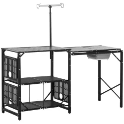 Mesa de Camping Plegable con Fregadero Soporte para Lámpara y Estantes para Barbacoas Picnics y Viajes 173x52x80... - Ogal.Es