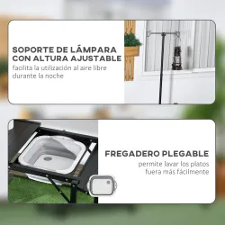 Mesa de Camping Plegable con Fregadero Soporte para Lámpara y Estantes para Barbacoas Picnics y Viajes 173x52x80... - Ogal.Es