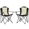 Conjunto de 2 Sillas Plegables Camping Acolchado con Respaldo Alto Portavasos y Bolsas de Transporte Crema y Negro - Ogal.Es