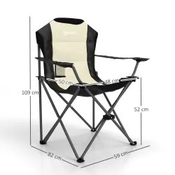 Conjunto de 2 Sillas Plegables Camping Acolchado con Respaldo Alto Portavasos y Bolsas de Transporte Crema y Negro - Ogal.Es