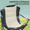 Conjunto de 2 Sillas Plegables Camping Acolchado con Respaldo Alto Portavasos y Bolsas de Transporte Crema y Negro - Ogal.Es
