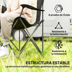 Conjunto de 2 Sillas Plegables Camping Acolchado con Respaldo Alto Portavasos y Bolsas de Transporte Crema y Negro - Ogal.Es