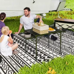 Mesa de Camping Plegable con Laterales Abatibles Altura Ajustable y Encimera Metálica de Rejilla 137x62x67 cm Negro - Ogal.Es