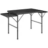 Mesa de Camping Plegable con Laterales Abatibles Altura Ajustable y Encimera Metálica de Rejilla 137x62x67 cm Negro - Ogal.Es