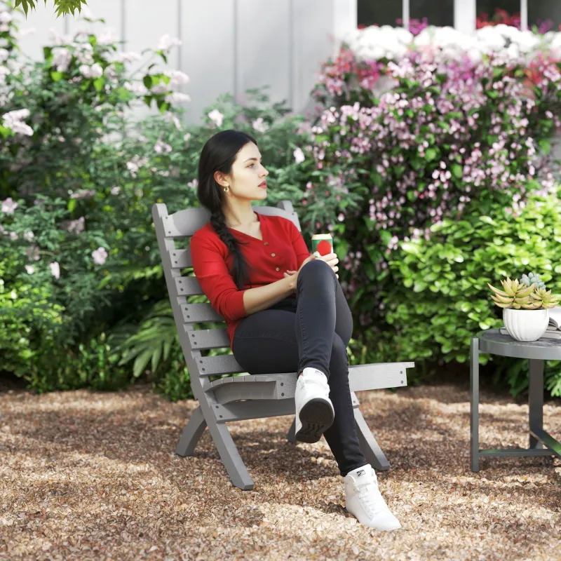 Silla de Jardín de Madera con Listones Respaldo Inclinado y Protección Multicapa para Exterior 76x48x78 cm Gris - Ogal.Es