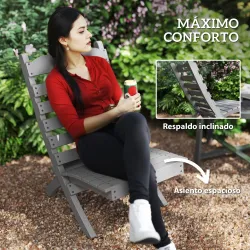 Silla de Jardín de Madera con Listones Respaldo Inclinado y Protección Multicapa para Exterior 76x48x78 cm Gris - Ogal.Es