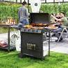 Barbacoa de Gas con 4 Quemadores Quemador Lateral Tapa con Termómetro Parrilla y Mesa Lateral Ruedas 121x54x97 c... - Ogal.Es