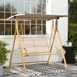 Columpio de Jardín de 2 Plazas con Toldo Ajustable y Estructura Triangular de Metal Carga 220 kg 160x112x162 cm ... - Ogal.Es