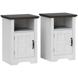 Mesitas de Noche Rústicas Mesas Auxiliares con Puerta Estilo Granero y Estante 40x35x60 cm Blanco y Marrón - Ogal.Es
