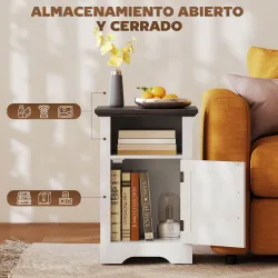 Mesitas de Noche Rústicas Mesas Auxiliares con Puerta Estilo Granero y Estante 40x35x60 cm Blanco y Marrón - Ogal.Es