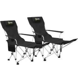 Conjunto de 2 Sillas Plegables Camping con Reposapiés Desmontable Reposacabezas Portavasos y Bolsa 125x48x90 cm ... - Ogal.Es