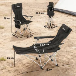 Conjunto de 2 Sillas Plegables Camping con Reposapiés Desmontable Reposacabezas Portavasos y Bolsa 125x48x90 cm ... - Ogal.Es
