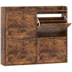 Zapatero Estrecho con 4 Compartimentos Abatibles Divisores Ajustables para 24 Pares con Antivuelco 120x24x103 cm... - Ogal.Es