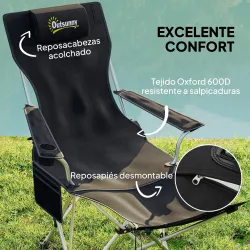 Conjunto de 2 Sillas Plegables Camping con Reposapiés Desmontable Reposacabezas Portavasos y Bolsa 125x48x90 cm ... - Ogal.Es