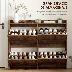 Zapatero Estrecho con 4 Compartimentos Abatibles Divisores Ajustables para 24 Pares con Antivuelco 120x24x103 cm... - Ogal.Es