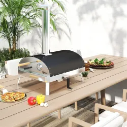 Mini Horno de Pizza de Leña con Piedra Refractaria Termómetro y Bandeja Giratoria para Jardín Terraza o Camping - Ogal.Es