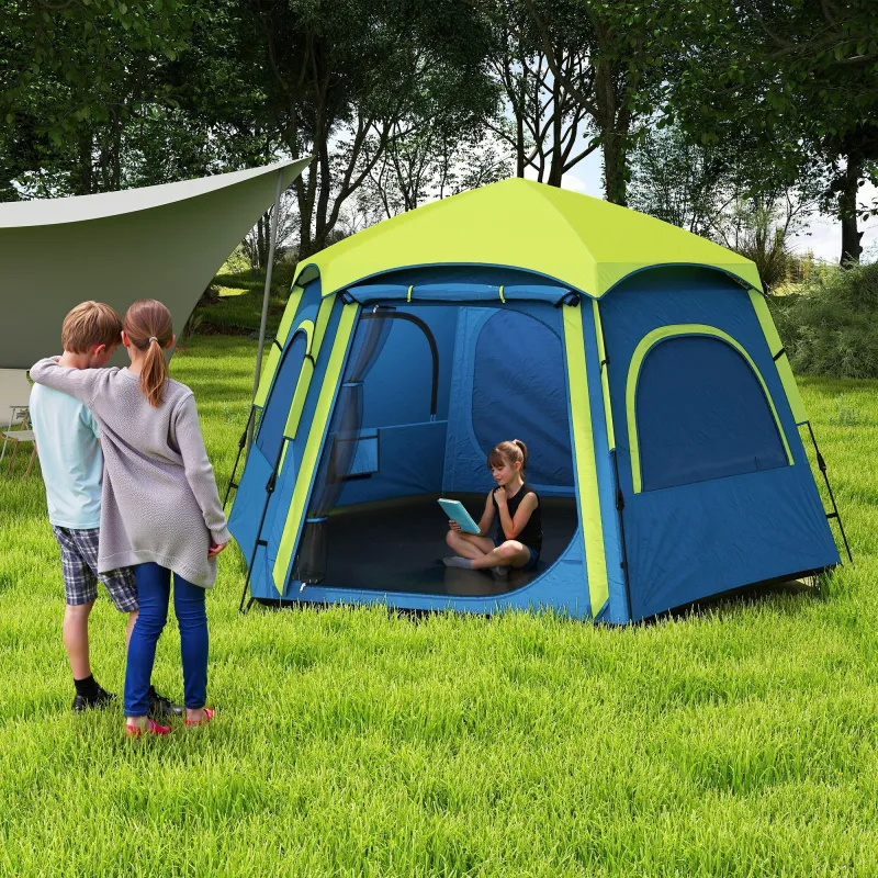 Tienda de Campaña para 4 Personas con Fácil Montaje Protección UV y Bolsa de Transporte 280x240x155 cm Azul - Ogal.Es