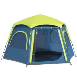 Tienda de Campaña para 4 Personas con Fácil Montaje Protección UV y Bolsa de Transporte 280x240x155 cm Azul - Ogal.Es