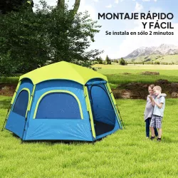 Tienda de Campaña para 4 Personas con Fácil Montaje Protección UV y Bolsa de Transporte 280x240x155 cm Azul - Ogal.Es