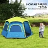 Tienda de Campaña para 4 Personas con Fácil Montaje Protección UV y Bolsa de Transporte 280x240x155 cm Azul - Ogal.Es