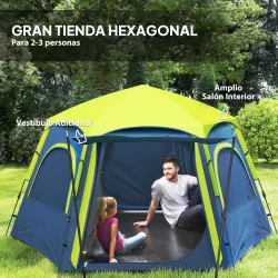 Tienda de Campaña para 4 Personas con Fácil Montaje Protección UV y Bolsa de Transporte 280x240x155 cm Azul - Ogal.Es
