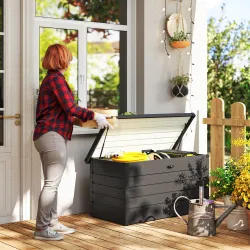 Arcón Exterior Capacidad 311L Baúl de Almacenaje de Acero con Cerradura Llave Pistones Neumáticos 120x62x62 cm Gris - Ogal.Es