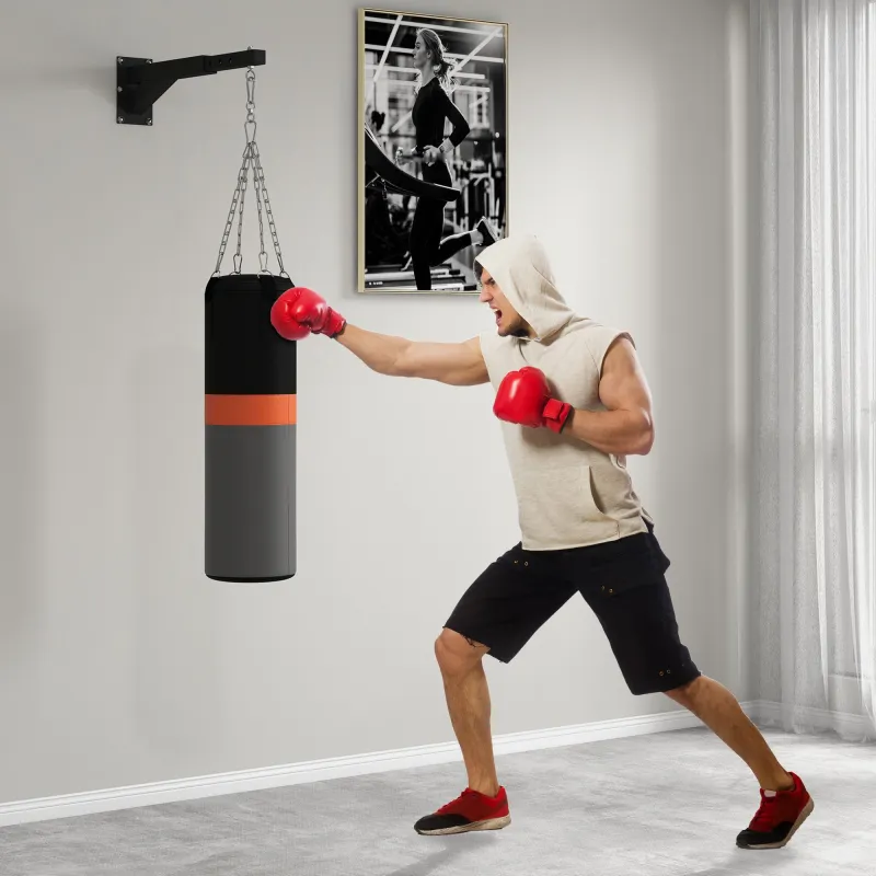 Soporte Saco Boxeo de Pared con Distancia Ajustable Gancho Giratorio Cadenas 45-65 cm Negro - Ogal.Es
