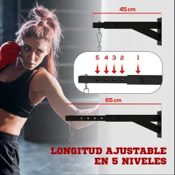 Soporte Saco Boxeo de Pared con Distancia Ajustable Gancho Giratorio Cadenas 45-65 cm Negro - Ogal.Es