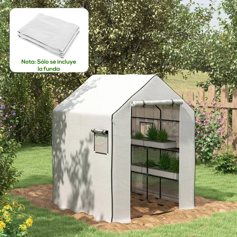 Cubierta de Repuesto para Invernadero 140x143x190cm con Ventana Puerta Enrollable Anti-UV para Plantas Jardín Bl... - Ogal.Es