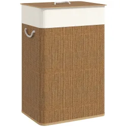Cesto de Ropa Sucia con Tapa 72L Bolsa Interior Extraíble y Asas para Lavandería Dormitorio 40x30x60 cm Marrón - Ogal.Es