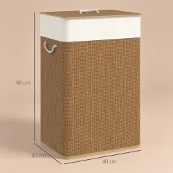 Cesto de Ropa Sucia con Tapa 72L Bolsa Interior Extraíble y Asas para Lavandería Dormitorio 40x30x60 cm Marrón - Ogal.Es