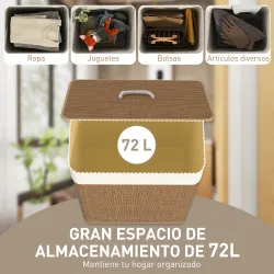 Cesto de Ropa Sucia con Tapa 72L Bolsa Interior Extraíble y Asas para Lavandería Dormitorio 40x30x60 cm Marrón - Ogal.Es