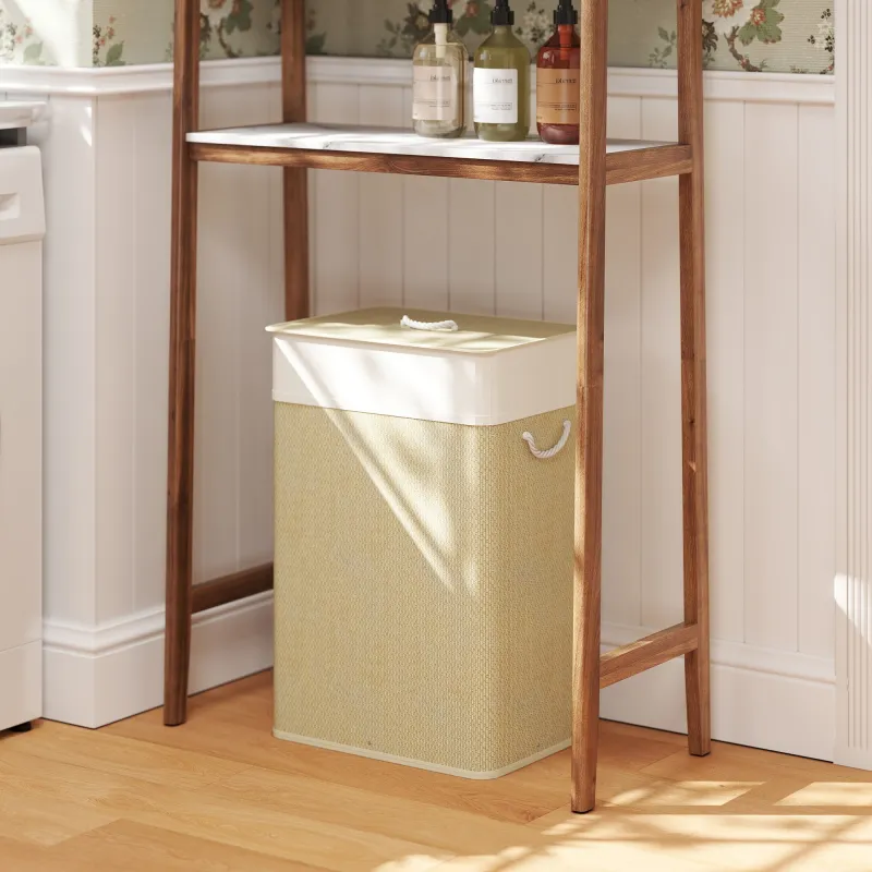 Cesto de Ropa Sucia con Tapa 72L Bolsa Interior Extraíble y Asas para Lavandería Dormitorio 40x30x60 cm Natural - Ogal.Es
