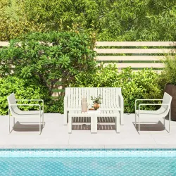 Conjunto de Jardín de 5 Piezas con Sofá de 2 Plazas Sillones y Mesas Diseño de Lamas Polipropileno Impermeable A... - Ogal.Es