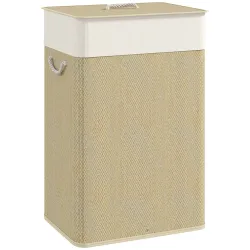 Cesto de Ropa Sucia con Tapa 72L Bolsa Interior Extraíble y Asas para Lavandería Dormitorio 40x30x60 cm Natural - Ogal.Es