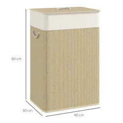 Cesto de Ropa Sucia con Tapa 72L Bolsa Interior Extraíble y Asas para Lavandería Dormitorio 40x30x60 cm Natural - Ogal.Es