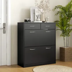 Mueble Zapatero Estrecho Armario de Zapatos con 2 Cajones Abatibles para 12-14 Pares de Zapatos 80x30x91,5 cm Negro - Ogal.Es