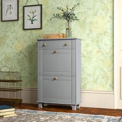 Mueble Zapatero Estrecho con 2 Puertas Abatibles y 1 Cajón para 8 Pares de Zapatos 60x23,5x98,5 cm Gris - Ogal.Es