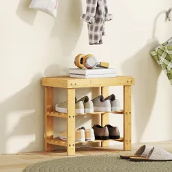 Banco Zapatero de Bambú de 3 Niveles para 4 Pares Zapatos 50x28x45 cm Natural - Ogal.Es