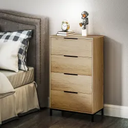 Cómoda para Dormitorio Alta con 4 Cajones Tiradores Metálicos Cajonera Estrecha para Salón Pasillo 62x35x105 cm ... - Ogal.Es