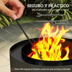Brasero Exterior Redondo con Bandeja para Cenizas y Atizador Protector de Chispas para Jardín Terraza Ø45x42 cm ... - Ogal.Es