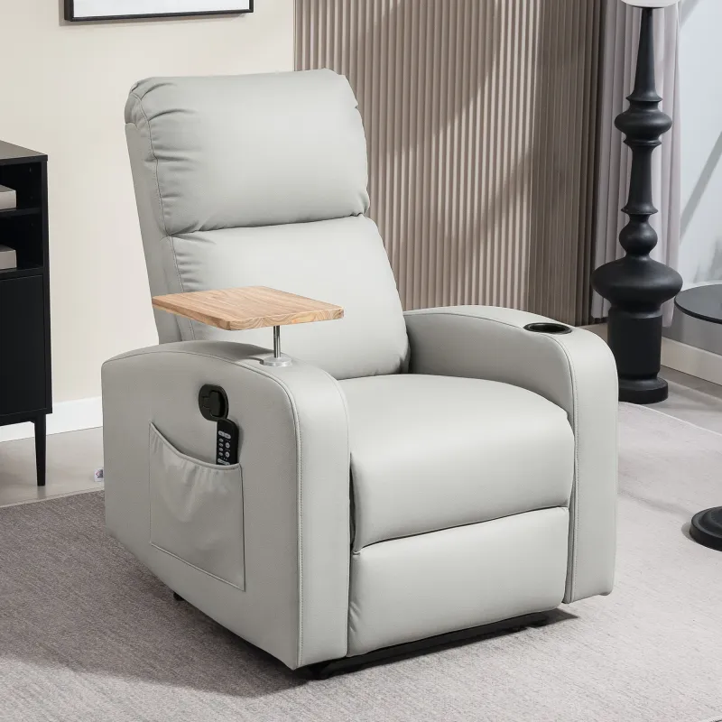 Sillón de Masaje con 4 Modos Vibración Reclinación 145° Mando a Distancia 77x93x105 cm Gris Claro - Ogal.Es