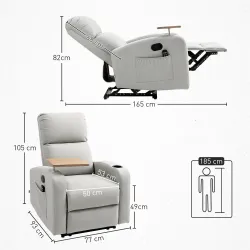 Sillón de Masaje con 4 Modos Vibración Reclinación 145° Mando a Distancia 77x93x105 cm Gris Claro - Ogal.Es