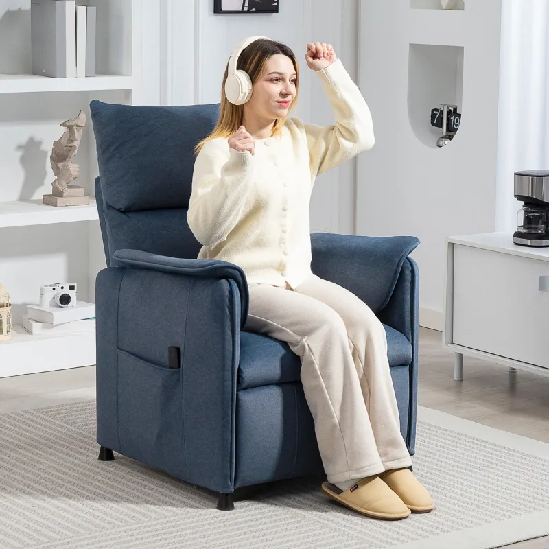 Sillón Reclinable con Motor sin Escobillas Reposapiés Tapizado Resistente y Bolsillos Laterales 80x83x104 cm Azu... - Ogal.Es