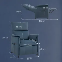 Sillón Reclinable con Motor sin Escobillas Reposapiés Tapizado Resistente y Bolsillos Laterales 80x83x104 cm Azu... - Ogal.Es