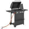 Barbacoa de Gas con 3 Quemadores Parrilla para 5-9 Personas Quemador Lateral Termómetro y Ruedas 123x58x98 cm Negro - Ogal.Es