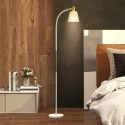 Lámpara de Pie LED con Altura Ajustable y Pantalla para Lectura 49x21x127-160 cm Blanco y Dorado - Ogal.Es