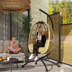 Silla Colgante con Soporte Cesta Plegable Cojín y Reposacabezas para Interior y Exterior Carga 120 kg Beige - Ogal.Es